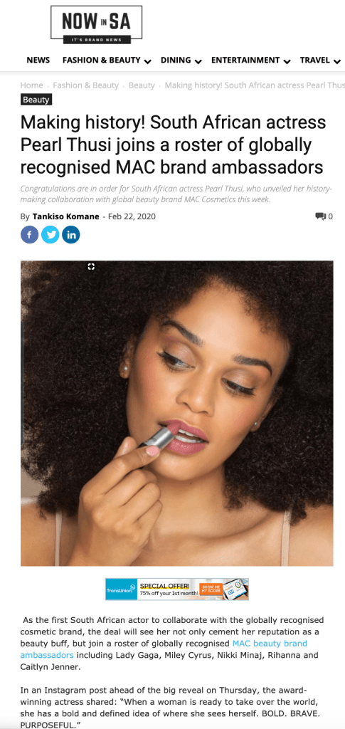 Coverage across some of South Africa's largest news and lifestyle publications - Now SA